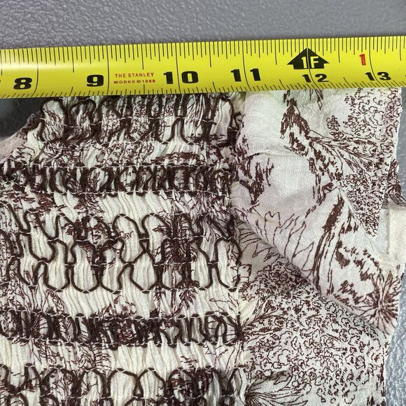 MINE Anthropologie Blouse Smocked Peplum Flutter Sleeve Womens S Cream Brown - Picture 5 of 13